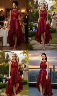 Embossed lace irregular dress
