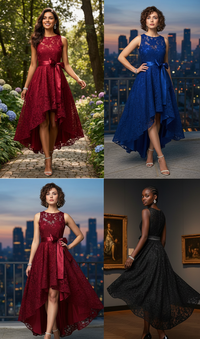 Embossed lace irregular dress