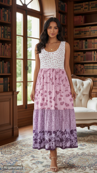 Women's Plus Size Boho Floral Dresses Sleeveless Tiered Pleated Swing Long Sundress