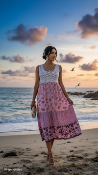 Women's Plus Size Boho Floral Dresses Sleeveless Tiered Pleated Swing Long Sundress