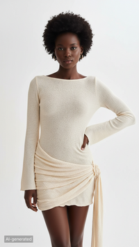 Fashion Slim Long-sleeved Dress Y2K Sexy Hip-hugging V-shaped Backless Short Dresses Womens Clothing