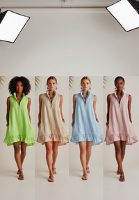New Stylish Casual Loose Half-Zip Sleeveless Dress With Ruffle Hem