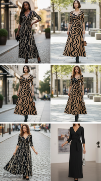 Women's Summer Geometric Print Maxi Dresses Casual 3 4 Sleeve V-Neck Tie Waist Long Dress