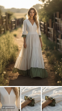 Women's Long Sleeve Maxi Dress V Neck Flowy Swing Ruffle Tiered Fall Casual Dresses