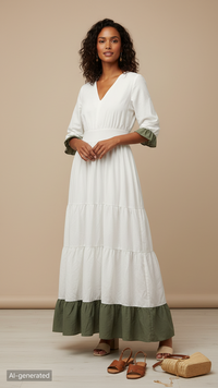 Women's Long Sleeve Maxi Dress V Neck Flowy Swing Ruffle Tiered Fall Casual Dresses