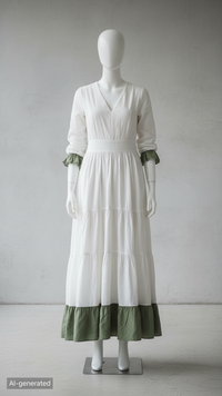 Women's Long Sleeve Maxi Dress V Neck Flowy Swing Ruffle Tiered Fall Casual Dresses