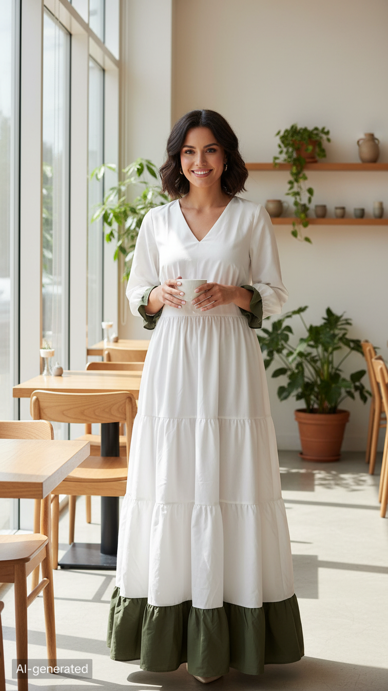Women's Long Sleeve Maxi Dress V Neck Flowy Swing Ruffle Tiered Fall Casual Dresses
