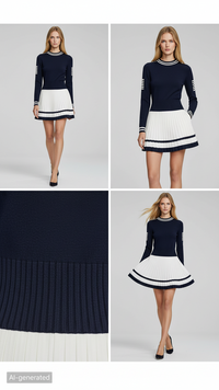Women's Long Sleeve Sweater Dress Fall Crewneck Ribbed Knit A-Line Casual Mini Dresses
