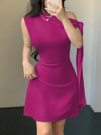 Women Asymmetrical One Shoulder Short Dress With Tie-Up Detail