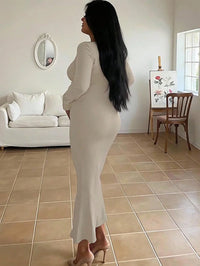 Women Square Neck Form-Fitting Light Beige Short Sleeve Bodycon Dress
