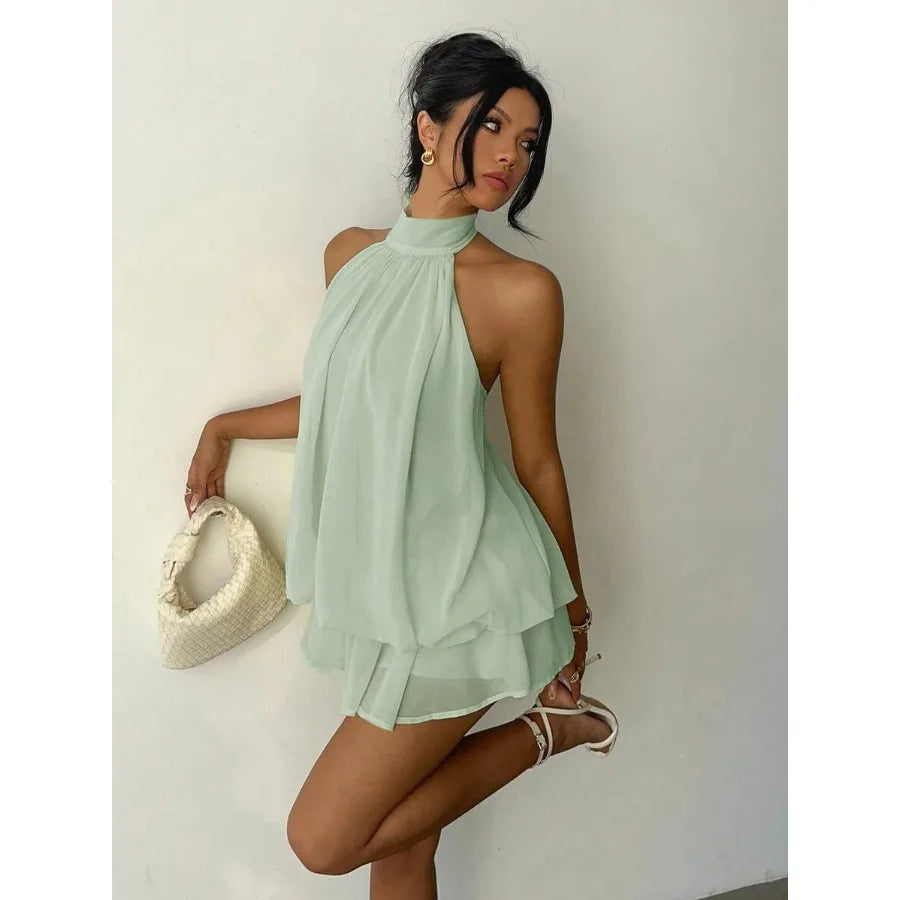 Emerald Breeze Halter Dress