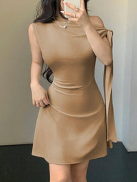 Women Asymmetrical One Shoulder Short Dress With Tie-Up Detail