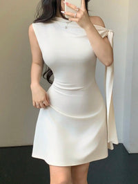 Women Asymmetrical One Shoulder Short Dress With Tie-Up Detail