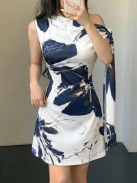 Women Asymmetrical One Shoulder Short Dress With Tie-Up Detail