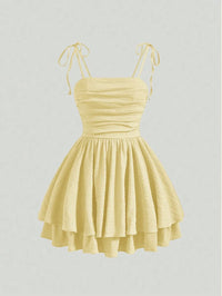 Mini Dress With Adjustable Spaghetti Straps And Tiered Skirt