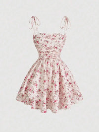 Mini Dress With Adjustable Spaghetti Straps And Tiered Skirt
