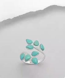 Silver Green Stone Bubble Eight Leaf Green Agate Ring For Men And Women
