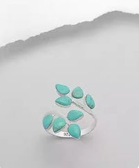 Silver Green Stone Bubble Eight Leaf Green Agate Ring For Men And Women