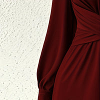 Elegant Cross V-Neck Belted Jumpsuit – Long Sleeve Wide-Leg Pantsuit