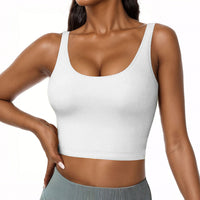 Women U Neck Tank Tops Built In Bra Basic Tank Top Fitted Sleeveless Undershirt Tank