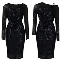 Diagonal Collar Sequined Round Neck Evening Dress Two-piece Set
