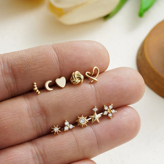 Stainless Steel 18K Gold Zircon Ear Bone Stud Titanium Steel Mini Ear Studs