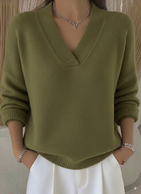 Soft Nuo V-neck Short Solid Color Long Sleeve Women's Sweater
