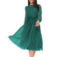 Women’s Polka Dot Long Sleeve Maxi Dress – European & American Vacation Style Casual Dress
