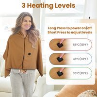 USB Heated Shawl Blanket – Wearable Electric Wrap with 3 Heating Levels & Zipper