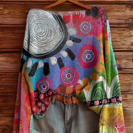 Pattern Shading Women's Printed Wear Round Neck Imitation Sweater