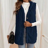 Women's Textured Sleeveless Hooded Vest, Button-Front Layering Piece For Fall & Winter Outfits