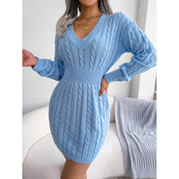 Women's 2025 Fall Winter V-Neck Bodycon Mini Sweater Dress Long Sleeve Pullover Knit Dress Casual & Sexy Tight Fit