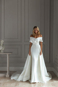 White Satin Wedding Dress Summer One-shoulder Slim Slimming Tail Dress