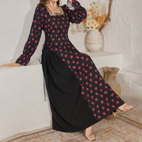 Women's Elegant Floral Print Square Neck Dress With Puff Sleeves & Cinched Waist, Summer Bohemian Dress