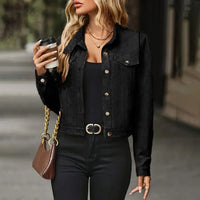 Women's Faux Suede Cropped Jacket, Vintage Stand Collar Short Coat Casual Button Up Fall Outwear