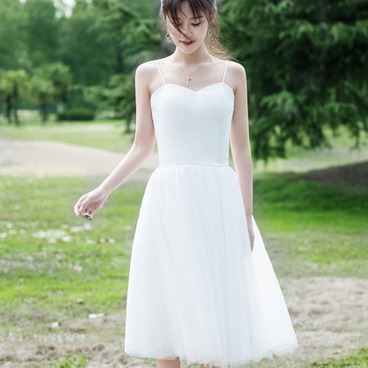 Minimal Strap Mori Bride Short Wedding Dress