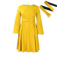 With Belt Long Sleeve Elegant Graceful Round Neck Large Swing Dress