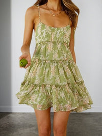 2025 New Women's Floral Camisole Dress, Small And Fresh Style, Green And Green, Suitable For Travel Gatherings