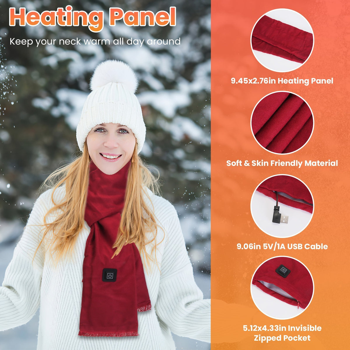 USB Heated Winter Scarf – Electric Soft Neck Wrap with 3 Temperature Modes