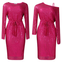 Diagonal Collar Sequined Round Neck Evening Dress Two-piece Set