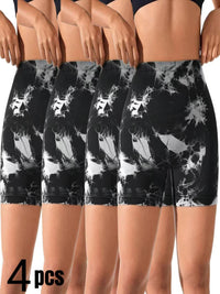4-Pack Women’s Tie-Dye Scrunch Butt Workout Shorts – High-Waisted Gym Activewear