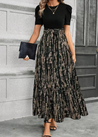 Floral Print Round Neck Exotic Vacation Style Elegant Dress