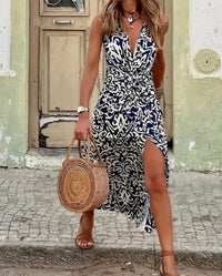 Ladies' V-neck Bohemian Floral Print Jumpsuit