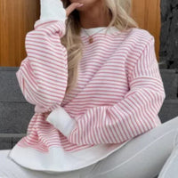 Women's Striped Sweatshirt Size Slit Long Sleeve Shirts For Women Crewneck Hoodies Casual Pullover Top