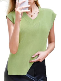 Solid V-Neck Vest Sweater – Classic Knit Sleeveless Pullover