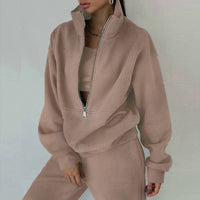 Women's 2-Piece Zip Neck Long Sleeve Sweatshirt & Slim Fit Pants Set - Sporty Streetwear Outfit For Fall&Winter