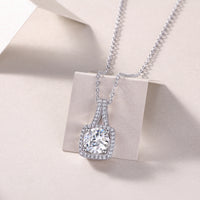 Small Square Diamond – 2-Carat Moissanite Pendant Necklace in S925 Sterling Silver Platinum-Plated
