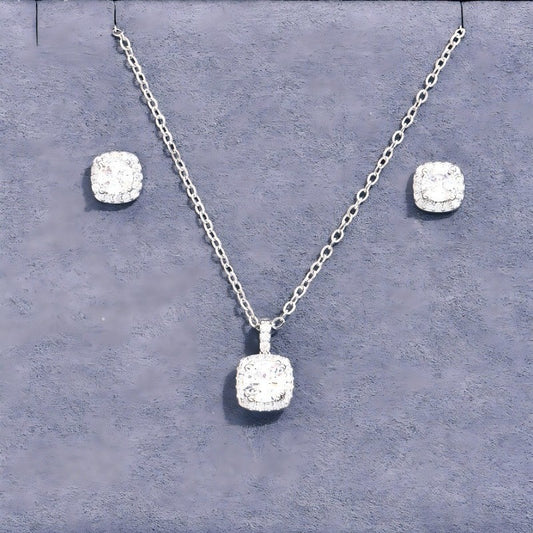 Female Minimalist Niche Square Diamond Necklace Earring Set