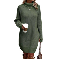Women's Turtleneck Sweater Dress, Fall Long Sleeve Knit Pullover Mini Dress, Casual Short Sweater Dresses