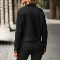 Women's Faux Suede Cropped Jacket, Vintage Stand Collar Short Coat Casual Button Up Fall Outwear